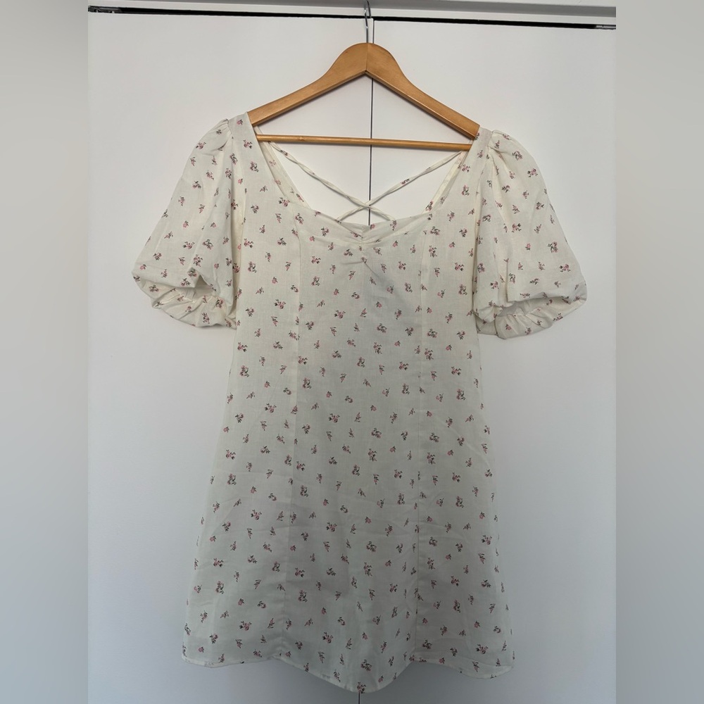 h&m white florals dress